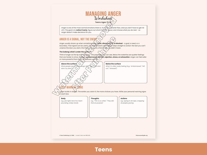 Hojas de trabajo para el manejo de la ira para niños, adolescentes y adultos: técnicas para calmarse, terapia (PDF imprimible) imagen 4