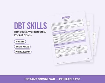 Hojas de trabajo de habilidades DBT, tolerancia a la angustia, regulación emocional, QUERIDO HOMBRE, tarjeta de diario, folletos de terapia