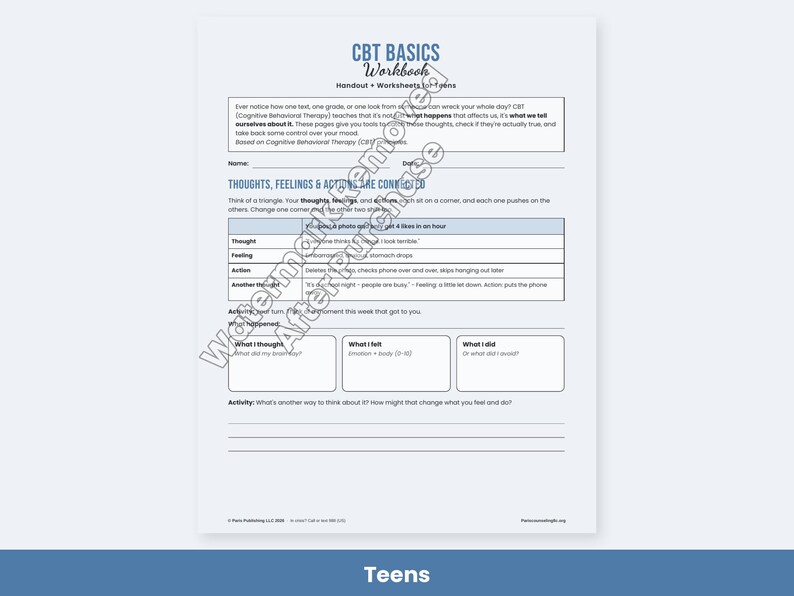 CBT Worksheets for Adults and Teens, Thought Record, Thinking Traps, Cognitive Distortions, Therapy Handouts image 4