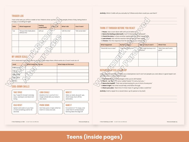 Hojas de trabajo para el manejo de la ira para niños, adolescentes y adultos: técnicas para calmarse, terapia (PDF imprimible) imagen 5