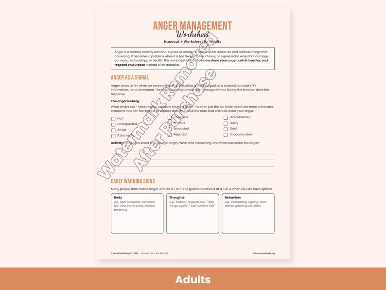 Hojas de trabajo para el manejo de la ira para niños, adolescentes y adultos: técnicas para calmarse, terapia (PDF imprimible) imagen 6