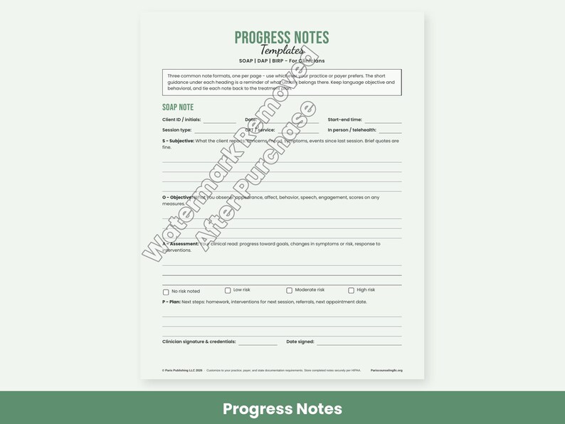 Therapist Forms: SOAP DAP BIRP Progress Notes, Treatment Plan Template, Session Check-In, Welcome Packet image 6