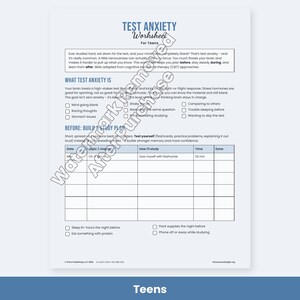 Test Anxiety Worksheets for Kids, Teens, College - Exam Stress Coping Skills, Study Plan PDF image 4