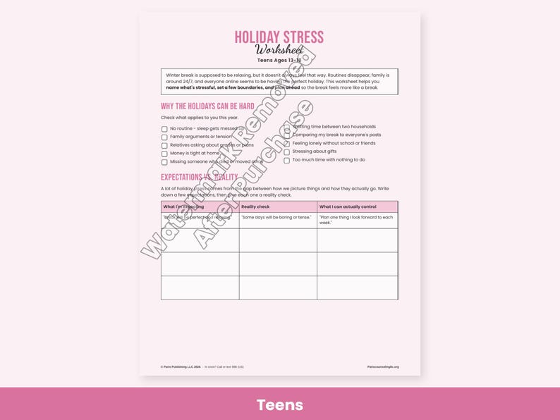 Holiday Stress Worksheets for Kids, Teens & Adults - Winter Break Coping, Boundaries, Therapy Printable PDF image 4