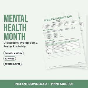 Mental Health Awareness Month Printables, Classroom Activities, Workplace Wellness Toolkit, May Posters