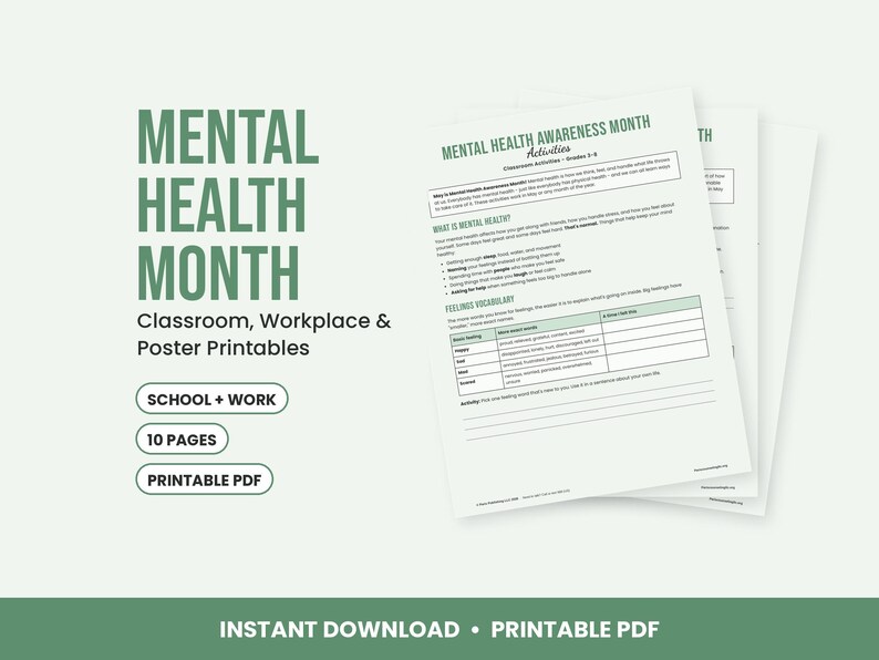 Mental Health Awareness Month Printables, Classroom Activities, Workplace Wellness Toolkit, May Posters image 1