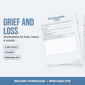 Grief and Loss Worksheets for Kids, Teens & Adults, Bereavement Therapy Printable, Coping Skills image 1