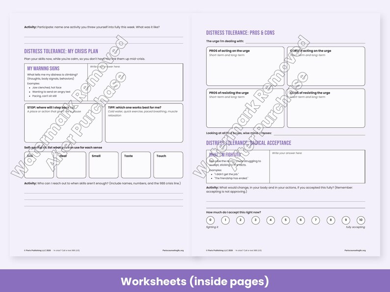 DBT Skills Worksheets, Distress Tolerance, Emotion Regulation, DEAR MAN, Diary Card, Therapy Handouts image 5