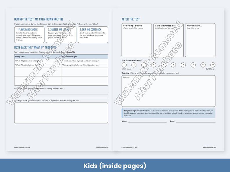 Test Anxiety Worksheets for Kids, Teens, College - Exam Stress Coping Skills, Study Plan PDF image 3