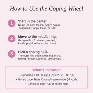 Coping Wheel Printable, Feelings and Coping Skills Chart for Kids Teens Adults, Therapy Resource imagen 5