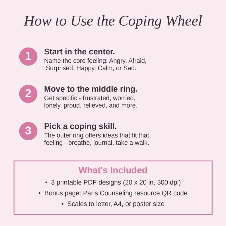 Coping Wheel Printable, Feelings and Coping Skills Chart for Kids Teens Adults, Therapy Resource imagen 5