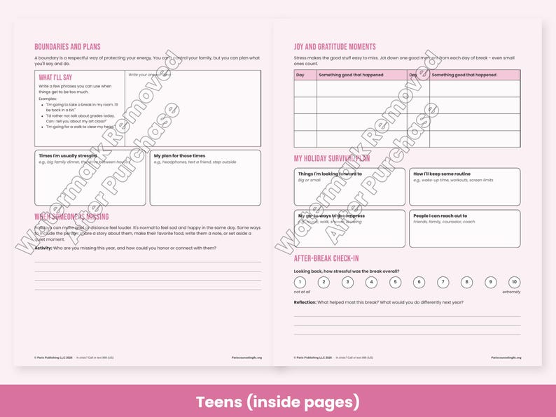 Holiday Stress Worksheets for Kids, Teens & Adults - Winter Break Coping, Boundaries, Therapy Printable PDF image 5