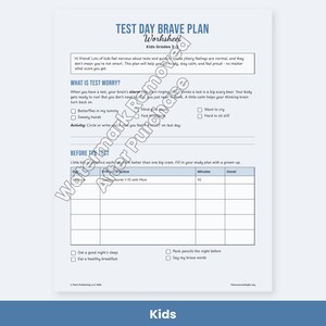 Test Anxiety Worksheets for Kids, Teens, College - Exam Stress Coping Skills, Study Plan PDF image 2