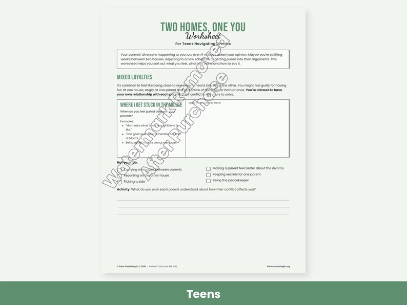 Co-Parenting Worksheets for Divorce, Two Homes Kids Activity, Teen Coping, Communication Plan, Therapy PDF image 6