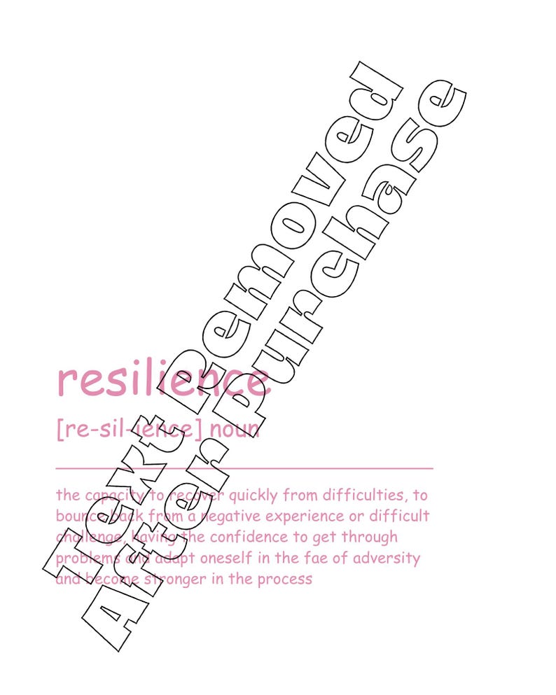 Pu&ograve; includere: Un'illustrazione in bianco e nero della parola "resilienza" con la definizione: "la capacit&agrave; di riprendersi rapidamente dalle difficolt&agrave;, di rimbalzare dopo un'esperienza negativa o una sfida difficile, di avere la fiducia per superare i problemi, di adattarsi all'avversit&agrave; e di diventare pi&ugrave; forti nel processo."