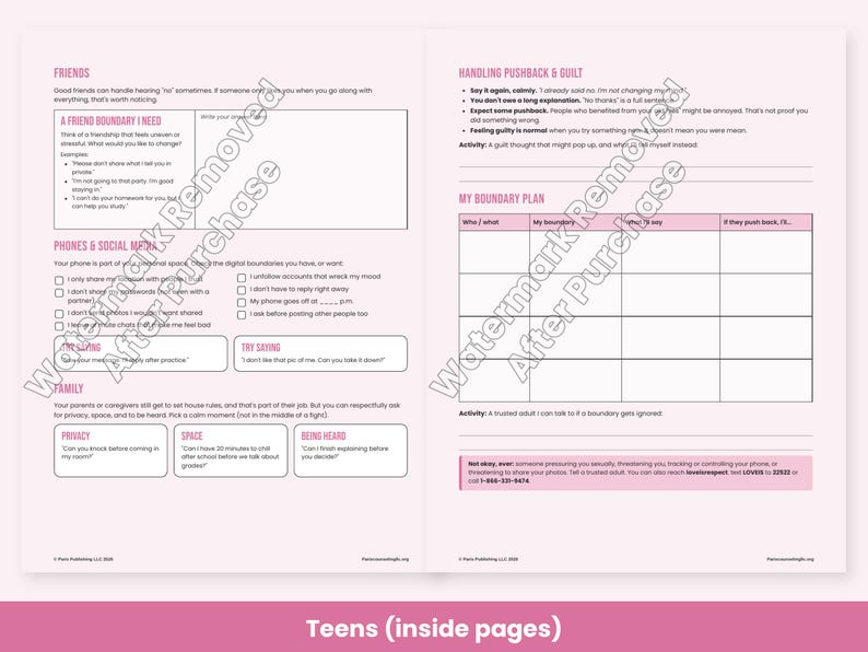 Healthy Boundaries Worksheets for Adults, Couples & Teens, Setting Limits Scripts, Therapy Printable PDF image 7