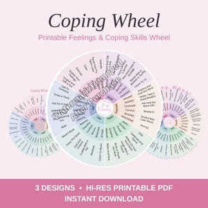 Coping Wheel Printable, Feelings and Coping Skills Chart for Kids Teens Adults, Therapy Resource imagen 1