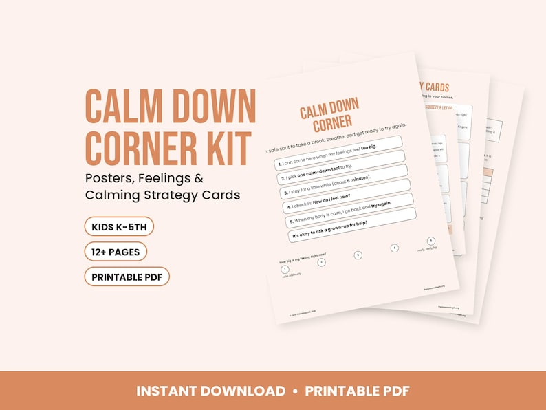 Calm Down Corner Kit, Calming Posters, Feelings & Strategy Cards, SEL Classroom Printable for Kids image 1