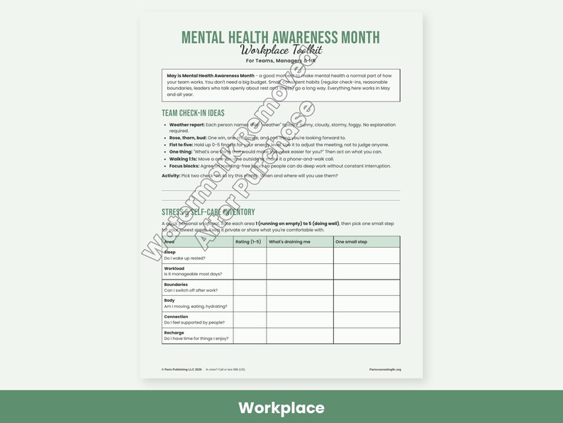 Mental Health Awareness Month Printables, Classroom Activities, Workplace Wellness Toolkit, May Posters image 4