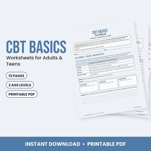 CBT Worksheets for Adults and Teens, Thought Record, Thinking Traps, Cognitive Distortions, Therapy Handouts image 1