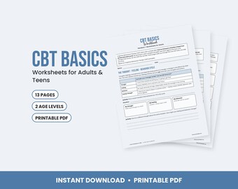 Hojas de trabajo de TCC para adultos y adolescentes, registro de pensamientos, trampas del pensamiento, distorsiones cognitivas, material didáctico para terapia.