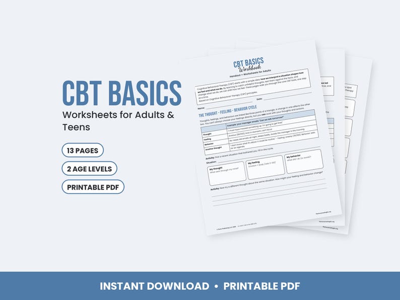CBT Worksheets for Adults and Teens, Thought Record, Thinking Traps, Cognitive Distortions, Therapy Handouts image 1
