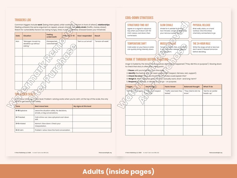Hojas de trabajo para el manejo de la ira para niños, adolescentes y adultos: técnicas para calmarse, terapia (PDF imprimible) imagen 7