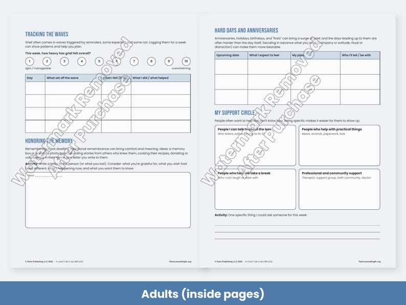 Grief and Loss Worksheets for Kids, Teens & Adults, Bereavement Therapy Printable, Coping Skills image 7