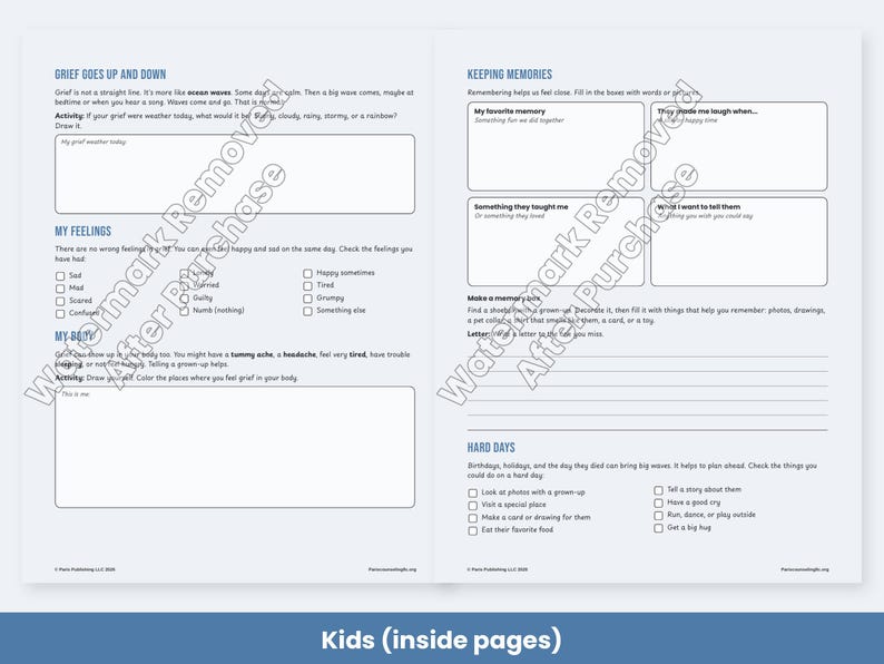 Grief and Loss Worksheets for Kids, Teens & Adults, Bereavement Therapy Printable, Coping Skills image 3