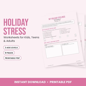 Holiday Stress Worksheets for Kids, Teens & Adults - Winter Break Coping, Boundaries, Therapy Printable PDF