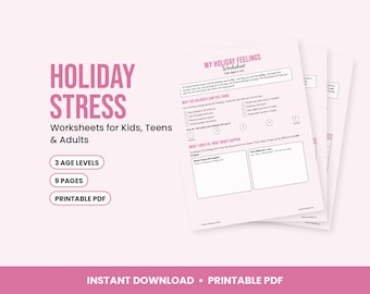 Holiday Stress Worksheets for Kids, Teens & Adults - Winter Break Coping, Boundaries, Therapy Printable PDF
