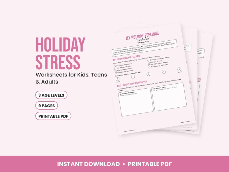 Holiday Stress Worksheets for Kids, Teens & Adults - Winter Break Coping, Boundaries, Therapy Printable PDF image 1