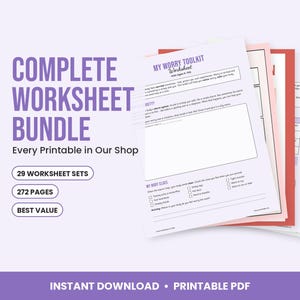 Complete Therapy Worksheet Bundle, Every Paris Counseling Printable, CBT, DBT, Anxiety, Family and Clinician Forms image 1