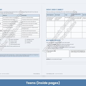 CBT Worksheets for Adults and Teens, Thought Record, Thinking Traps, Cognitive Distortions, Therapy Handouts image 5