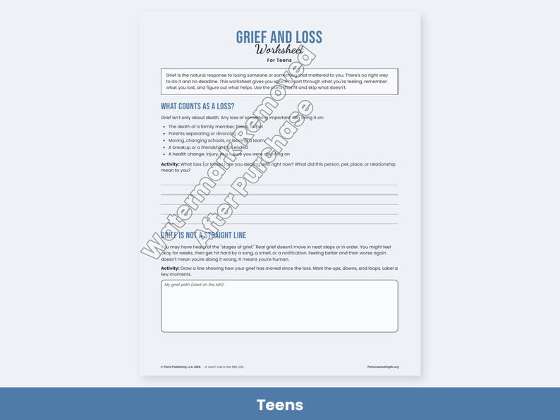 Grief and Loss Worksheets for Kids, Teens & Adults, Bereavement Therapy Printable, Coping Skills image 4