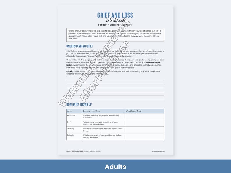 Grief and Loss Worksheets for Kids, Teens & Adults, Bereavement Therapy Printable, Coping Skills image 6
