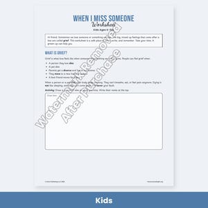 Grief and Loss Worksheets for Kids, Teens & Adults, Bereavement Therapy Printable, Coping Skills image 2