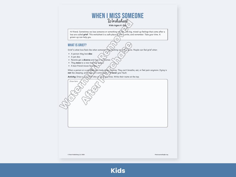 Grief and Loss Worksheets for Kids, Teens & Adults, Bereavement Therapy Printable, Coping Skills image 2