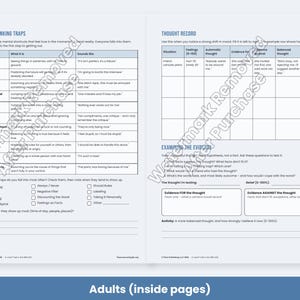 CBT Worksheets for Adults and Teens, Thought Record, Thinking Traps, Cognitive Distortions, Therapy Handouts image 3