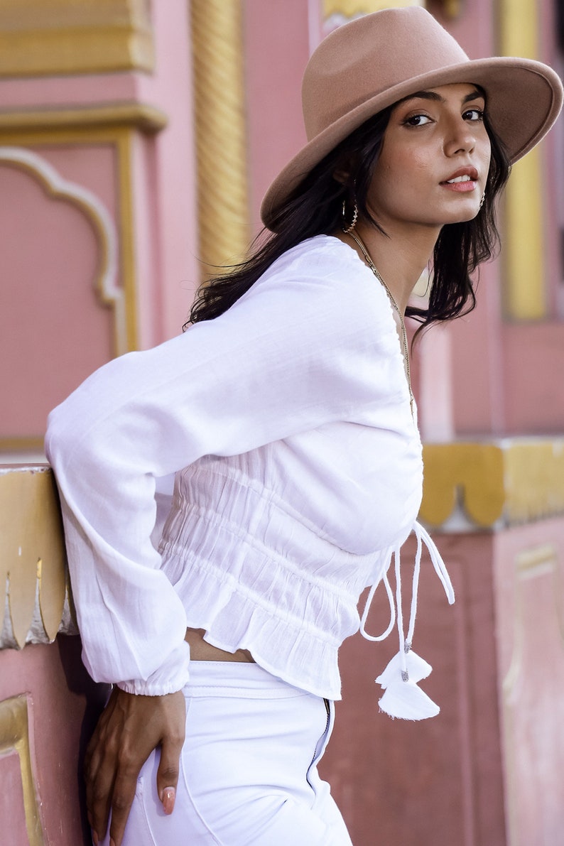 White Summer Boho Top, White Cotton Peasant Blouse, Puff Sleeve Top, Victorian Top, The Patty image 3