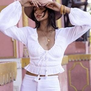 White Summer Boho Top, White Cotton Peasant Blouse, Puff Sleeve Top, Victorian Top, The Patty image 6