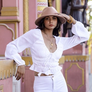 White Summer Boho Top, White Cotton Peasant Blouse, Puff Sleeve Top, Victorian Top, The Patty image 5