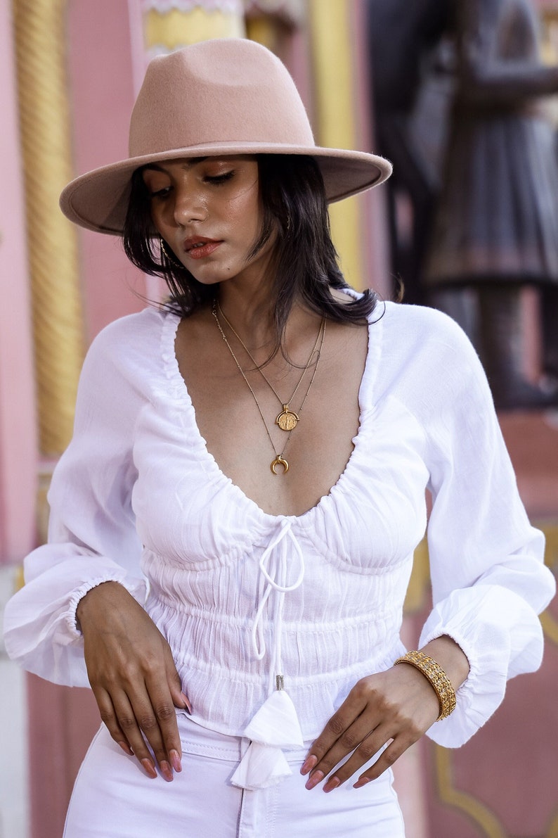 White Summer Boho Top, White Cotton Peasant Blouse, Puff Sleeve Top, Victorian Top, The Patty image 1