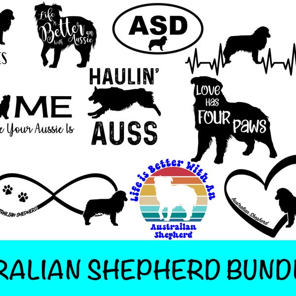 13 Australian Shepherd Dog SVG Bundle / Aussie Clipart/ Cut File/ Cricut/ Vector/ Dxf/ Png/ Eps / Wigglebutt Bundle Ausshole