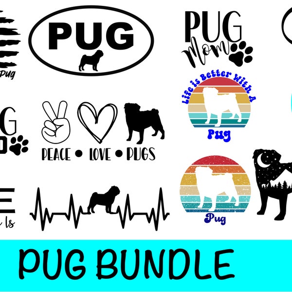 Pug SVG Bundle / Pug Clipart/ Cut File/ Cricut/ Vector/ Dxf/ Png/ Eps / Pug Dog Bundle