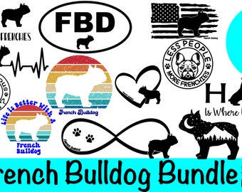 French Bulldog SVG Bundle / Frenchie Clipart/ Cut File/ Cricut/ Vector/ Dxf/ Png/ Eps / French Bull Dog Bundle