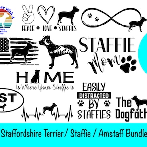 15 Staffordshire Terrier SVG Bundle / Staffie Clipart / Pitt Bull Cut File / Cricut / Vektor / Dxf / Png / Eps / Amstaff Dog Bundle /