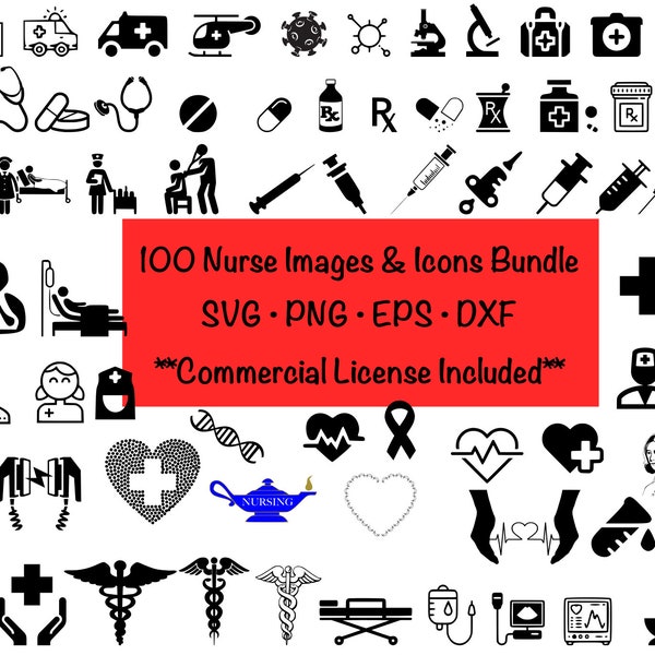 Krankenschwester Nursing Icons SVG-Dateien Bundle für Cricut, Silhouette, Canva svg eps png medizinisches Krankenhaus svg Nursing School Clip Art