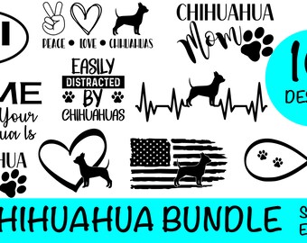 Paquete SVG de chihuahua, imágenes prediseñadas de perro (archivos digitales)