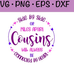 Cousins SVG / Side By Side Or Miles Apart Cousins Will Always Be Connected By Heart SVG / Cut File / Commercial use / Best Friends SVG